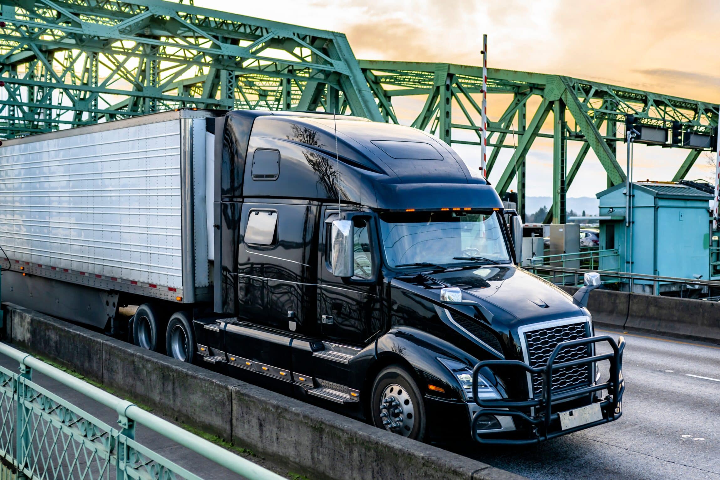 Industrial black big rig long haul semi truck