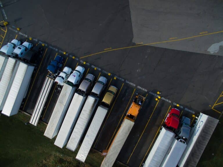 Aerial view of trucks on truck stop