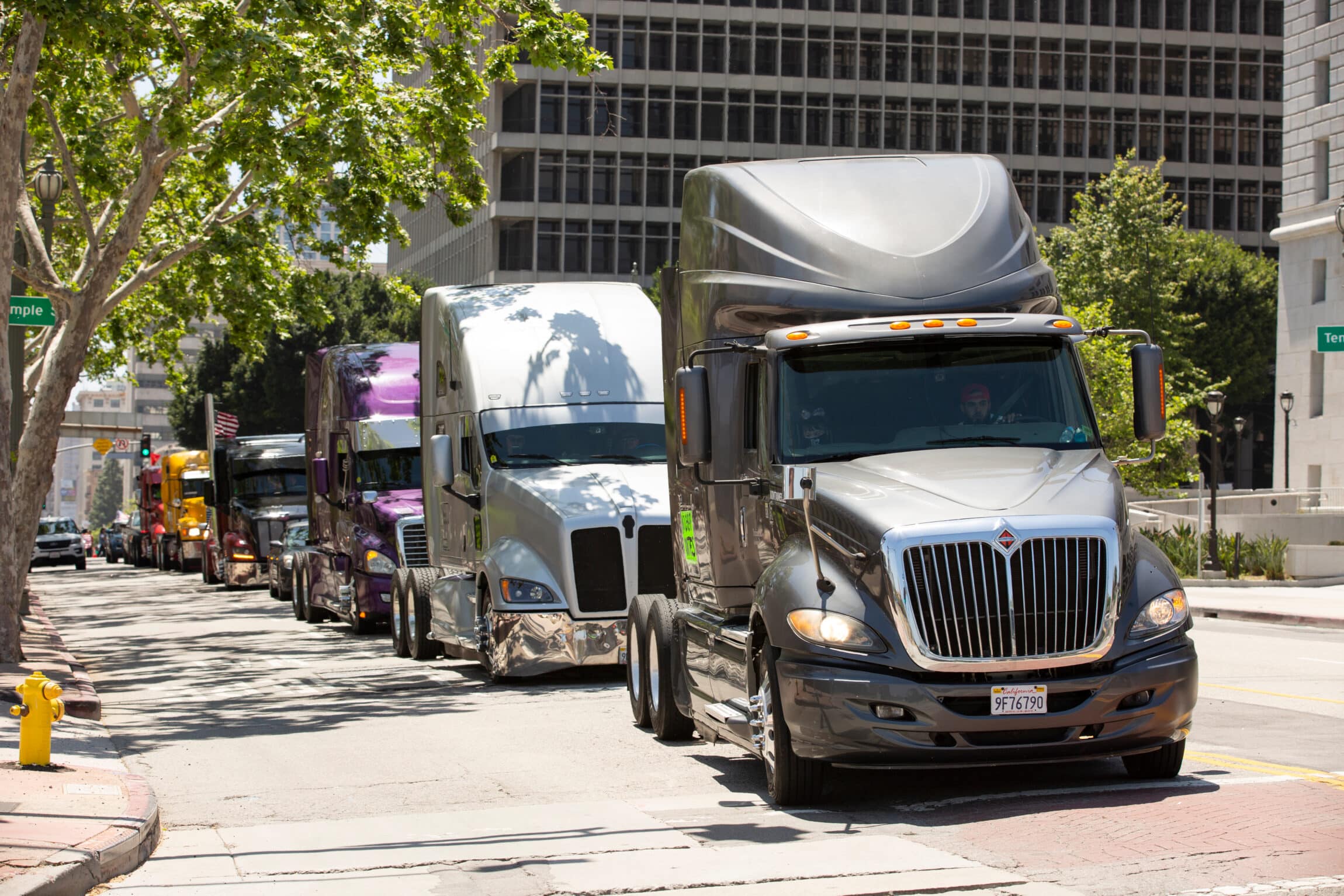 Big rig trucks in the city