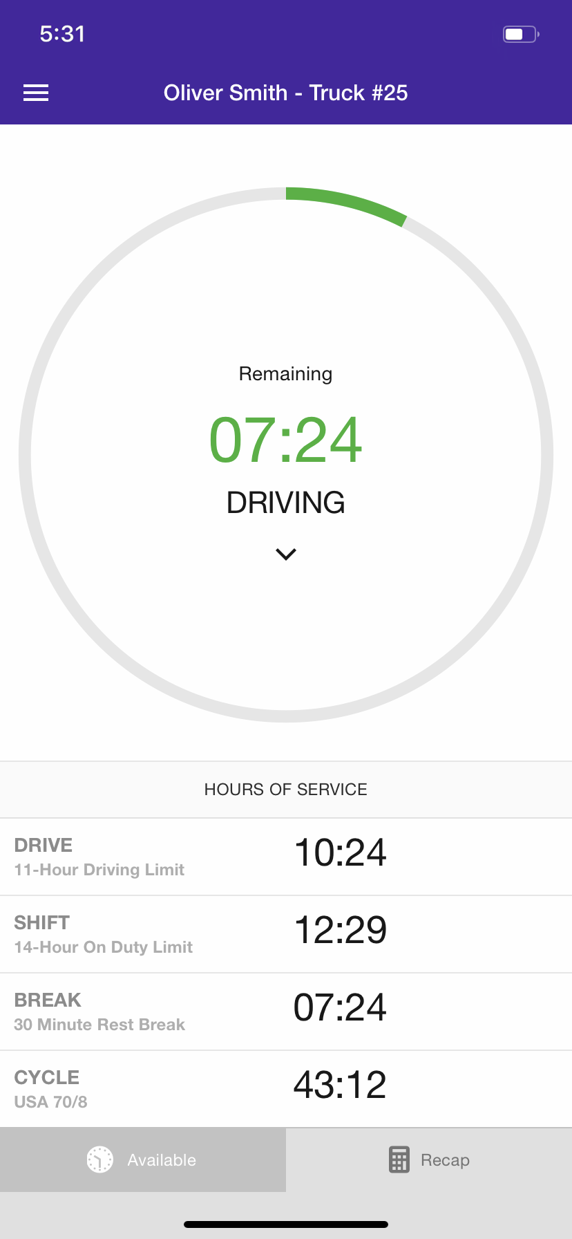 HOS247 ELD app driving hours