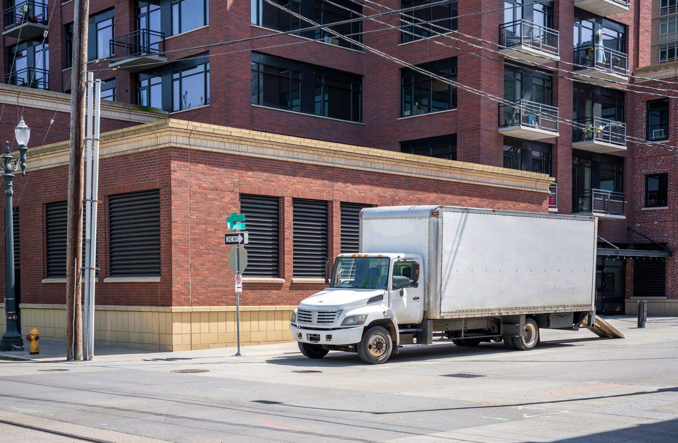white box truck in the city