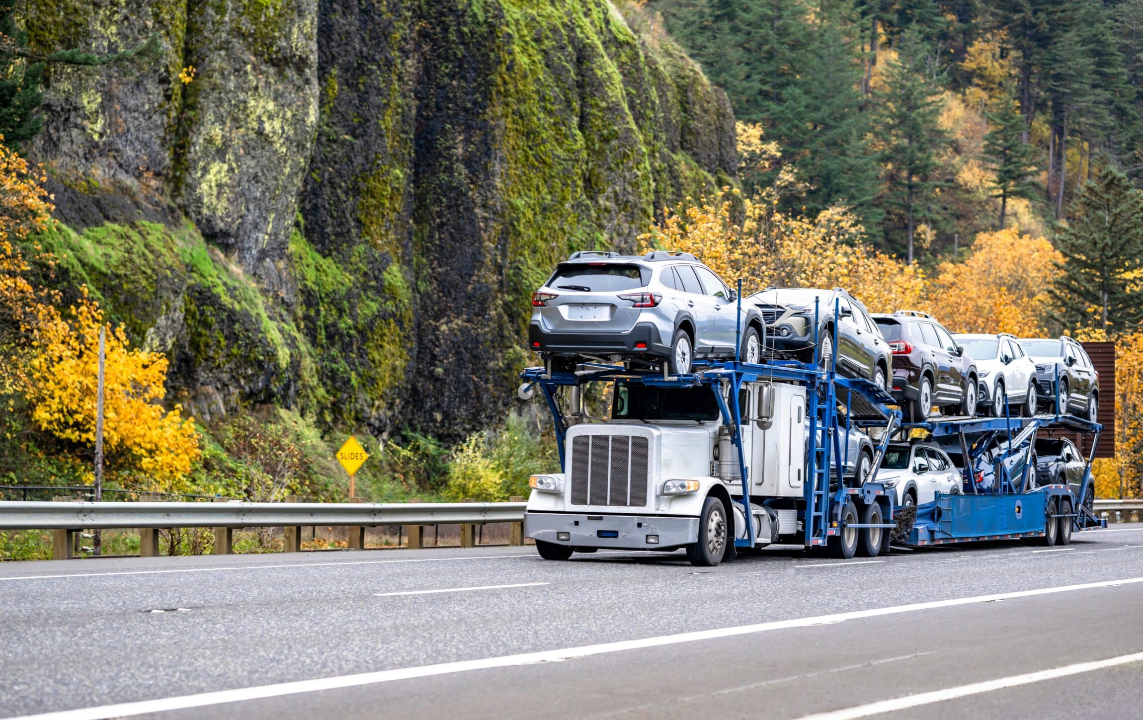Industrial carrier car hauler white big rig semi truck