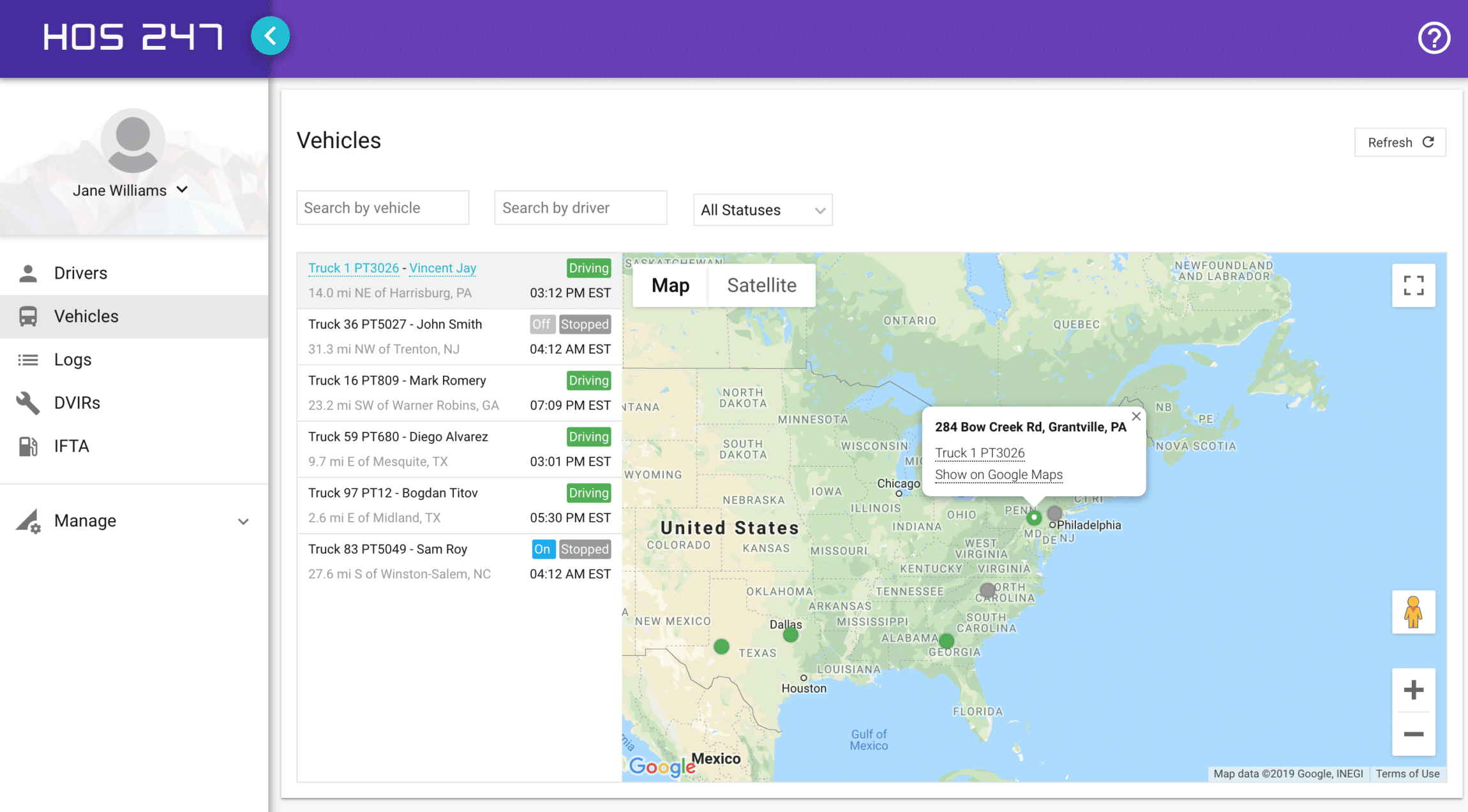 HOS247 ELD fleet management portal