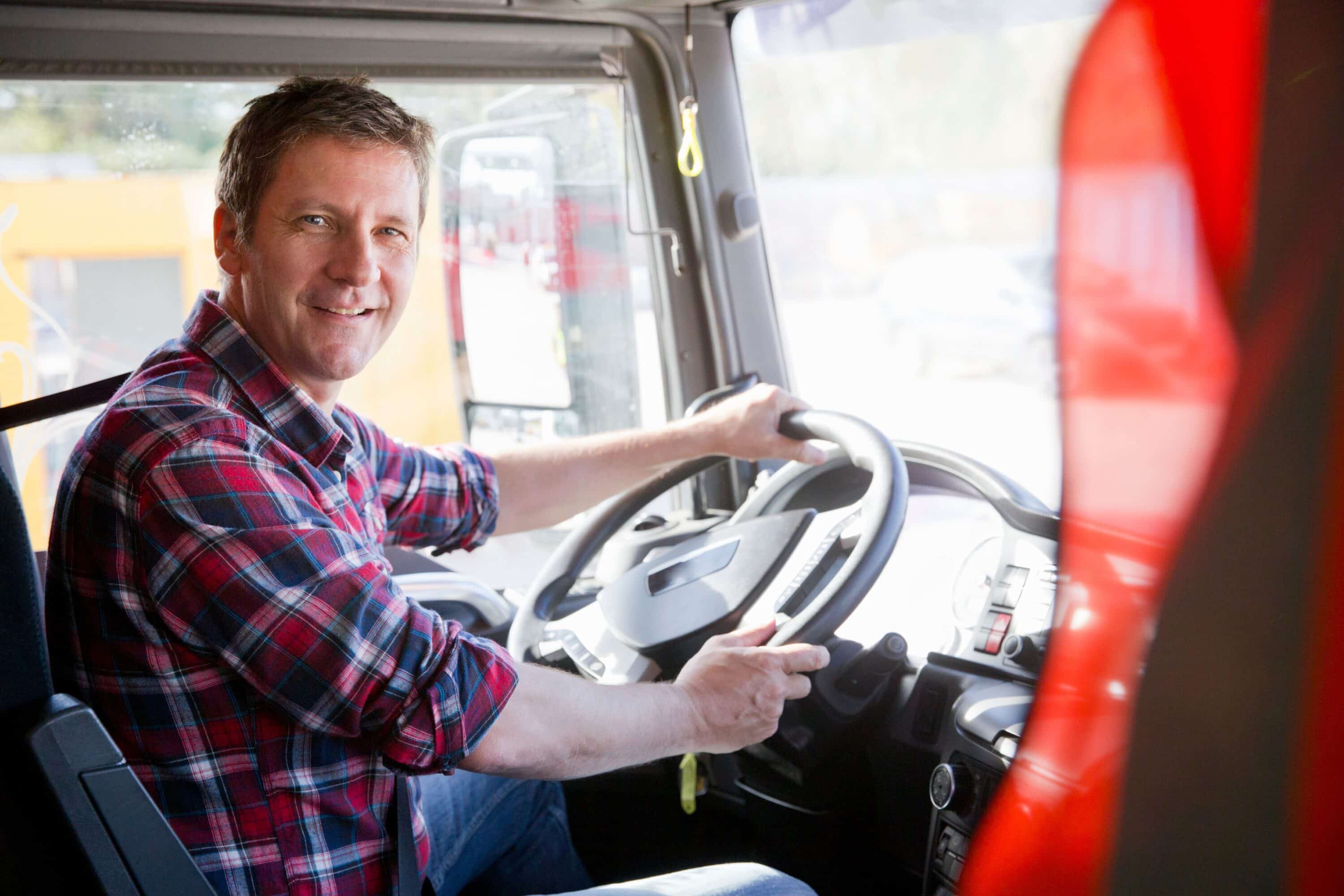 trucker in the truck cabin