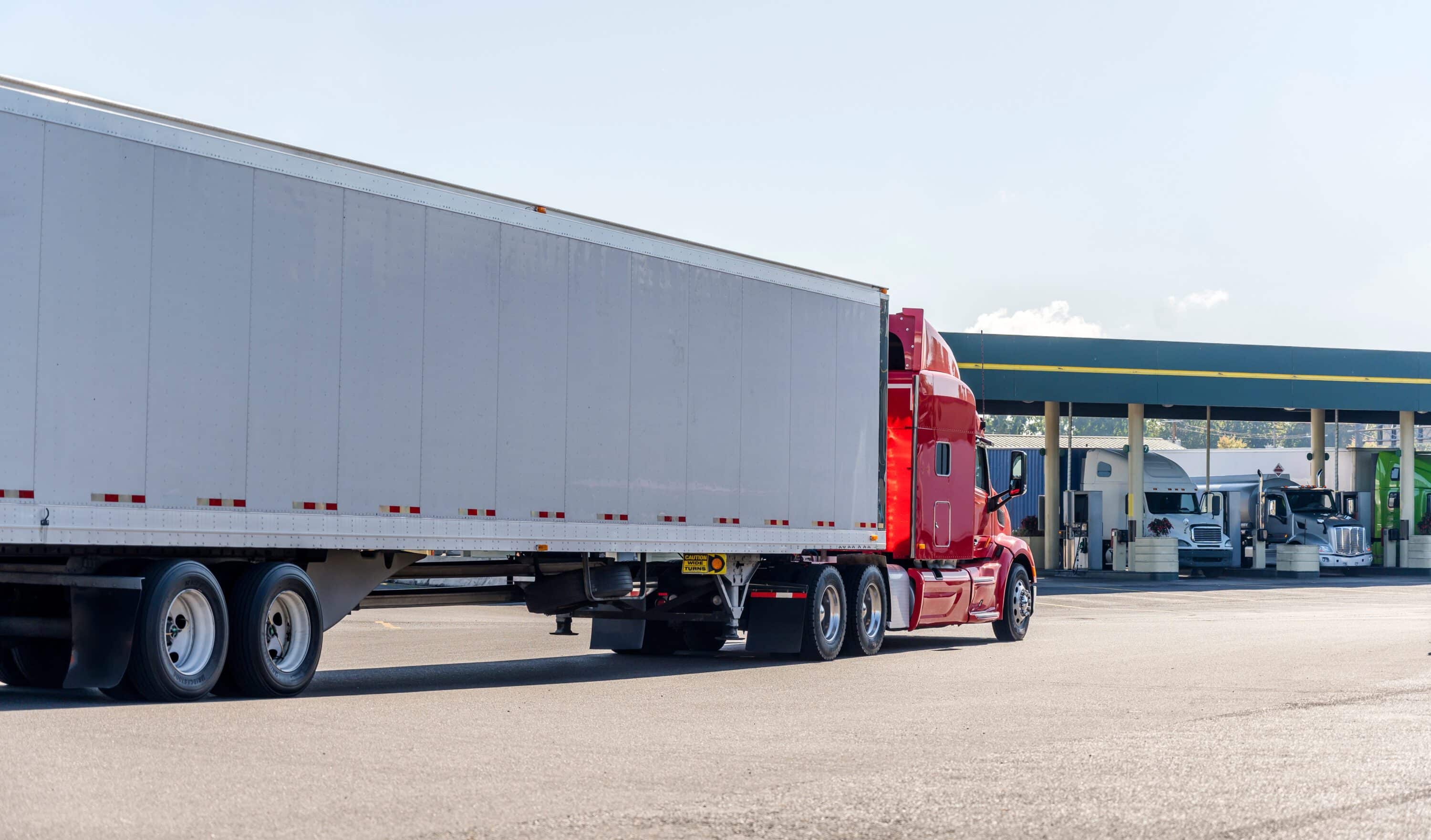 semi truck in the gas station