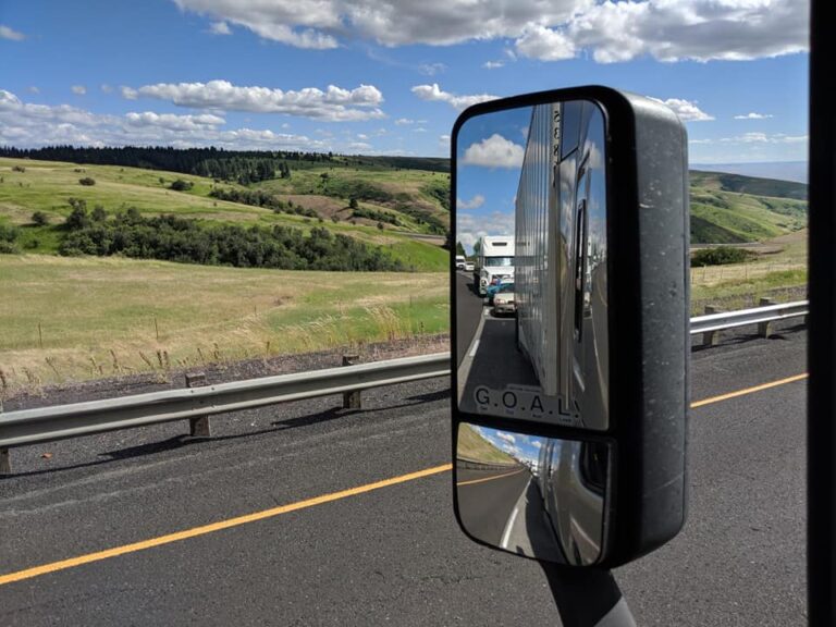 Rear view mirror from driver's perspective