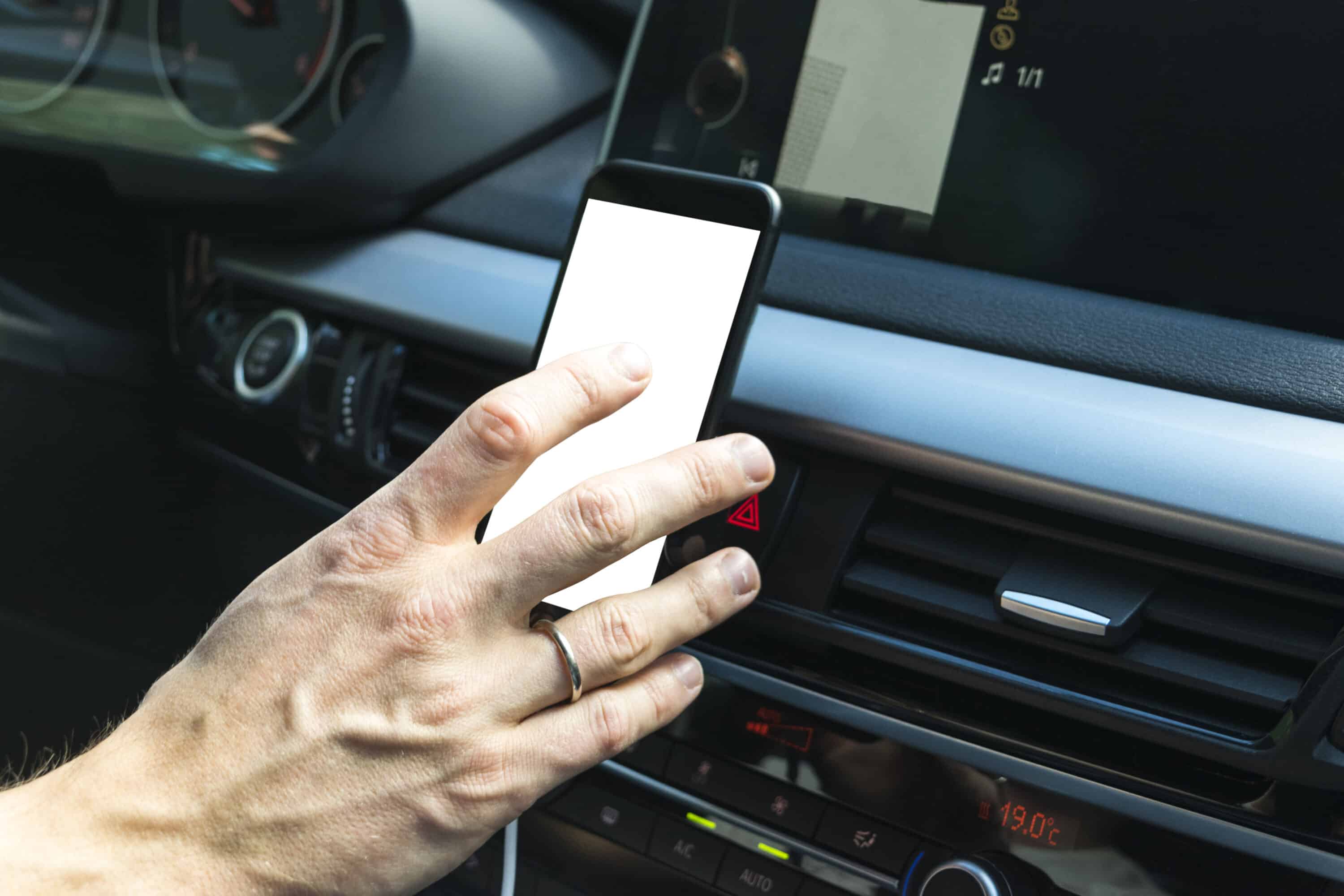 trucker is typing on the phone