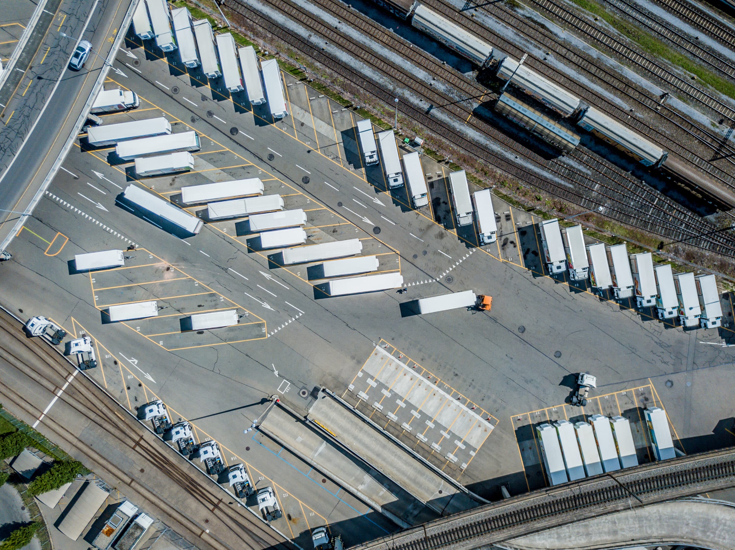 high view of the trucks on the parking