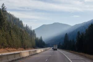 Highway with mountains and truck