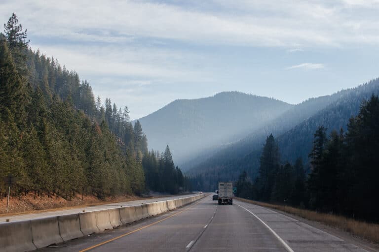 Highway with mountains and truck