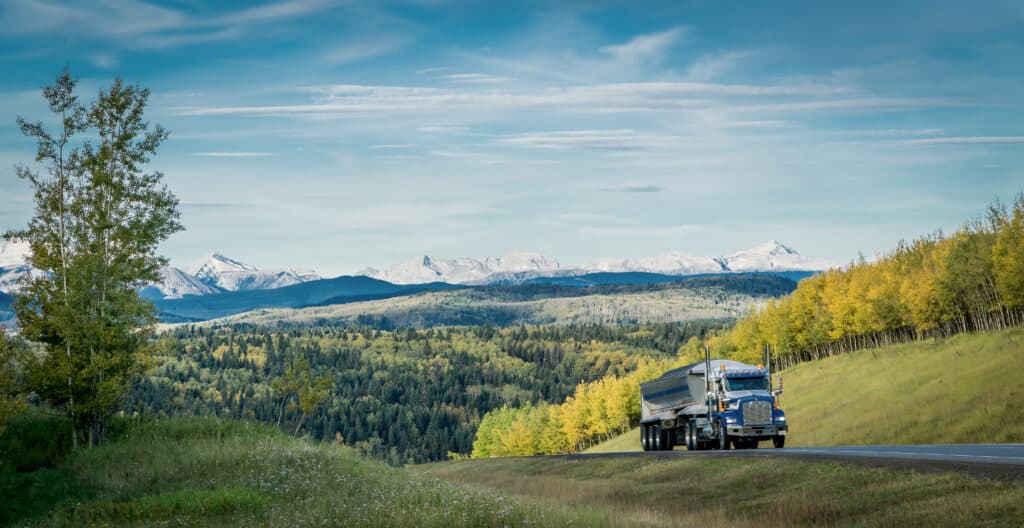 Big rig in mountain road