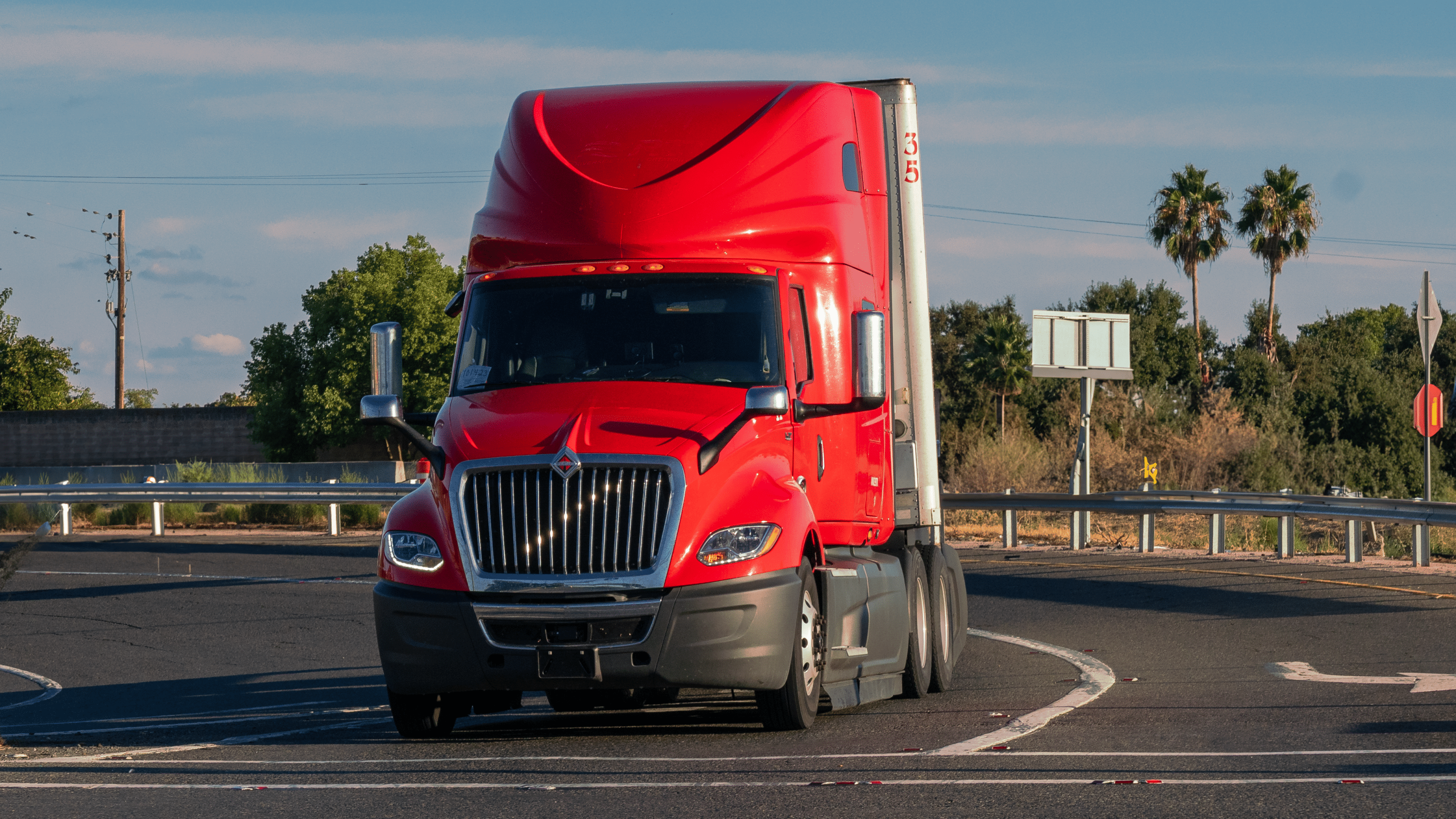 Red truck on the road