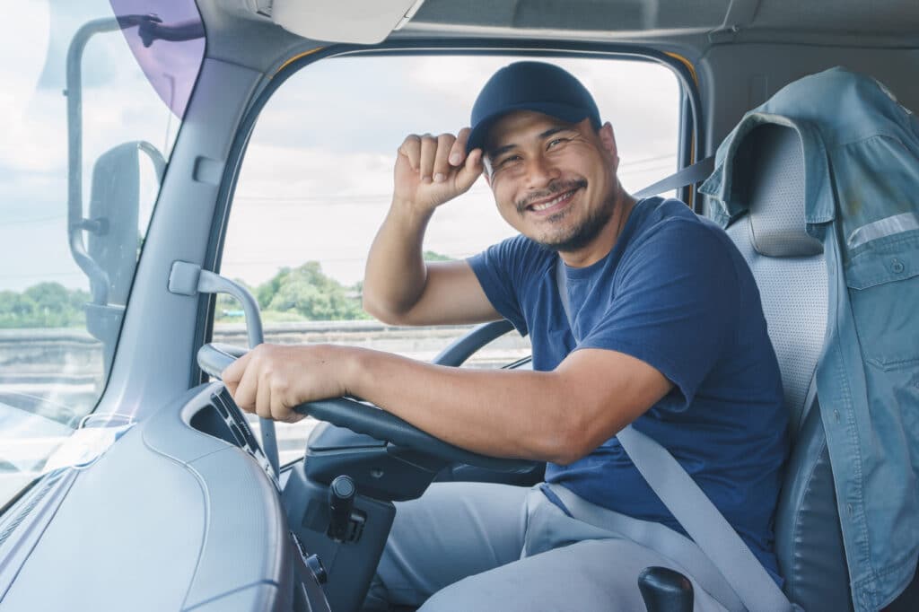 commercial driver greeting the camera