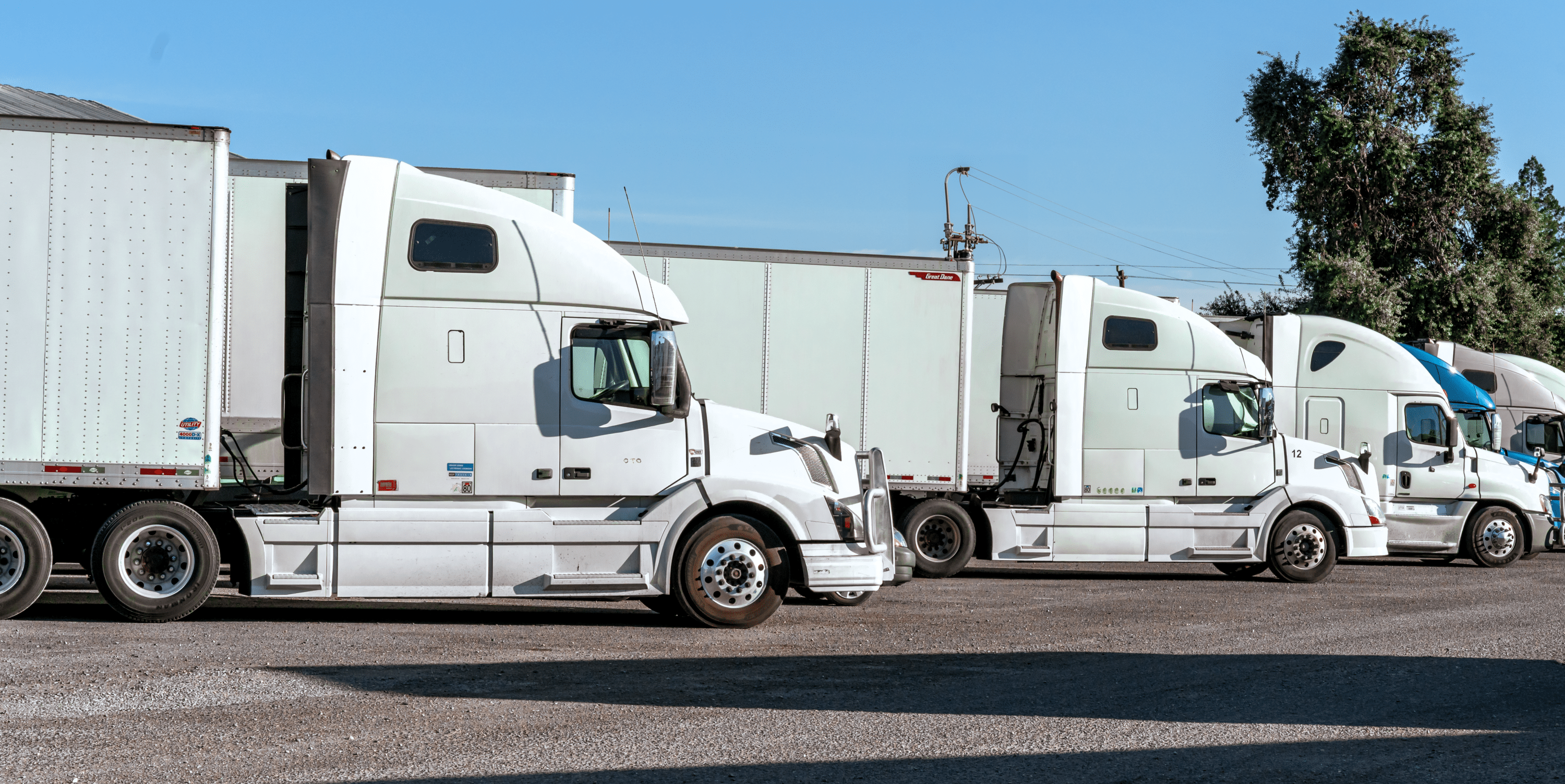 white semi trucks on the parking lot