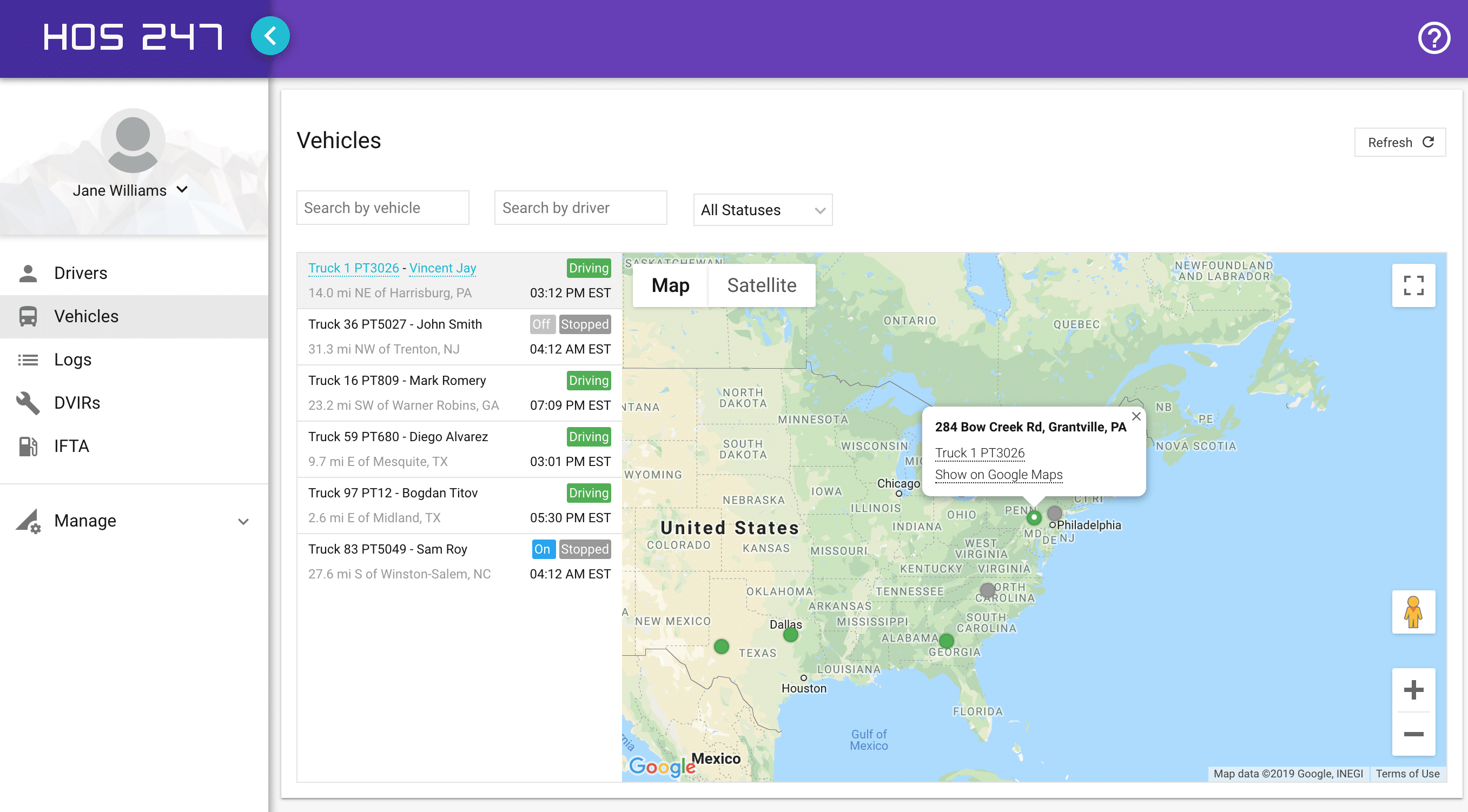 HOS247 fleet management hours of service portal