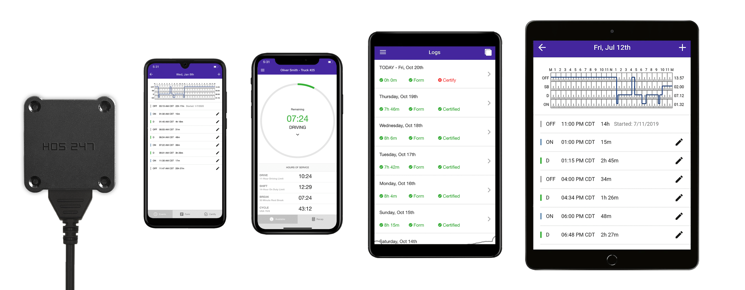 HOS247 ELD apps and device