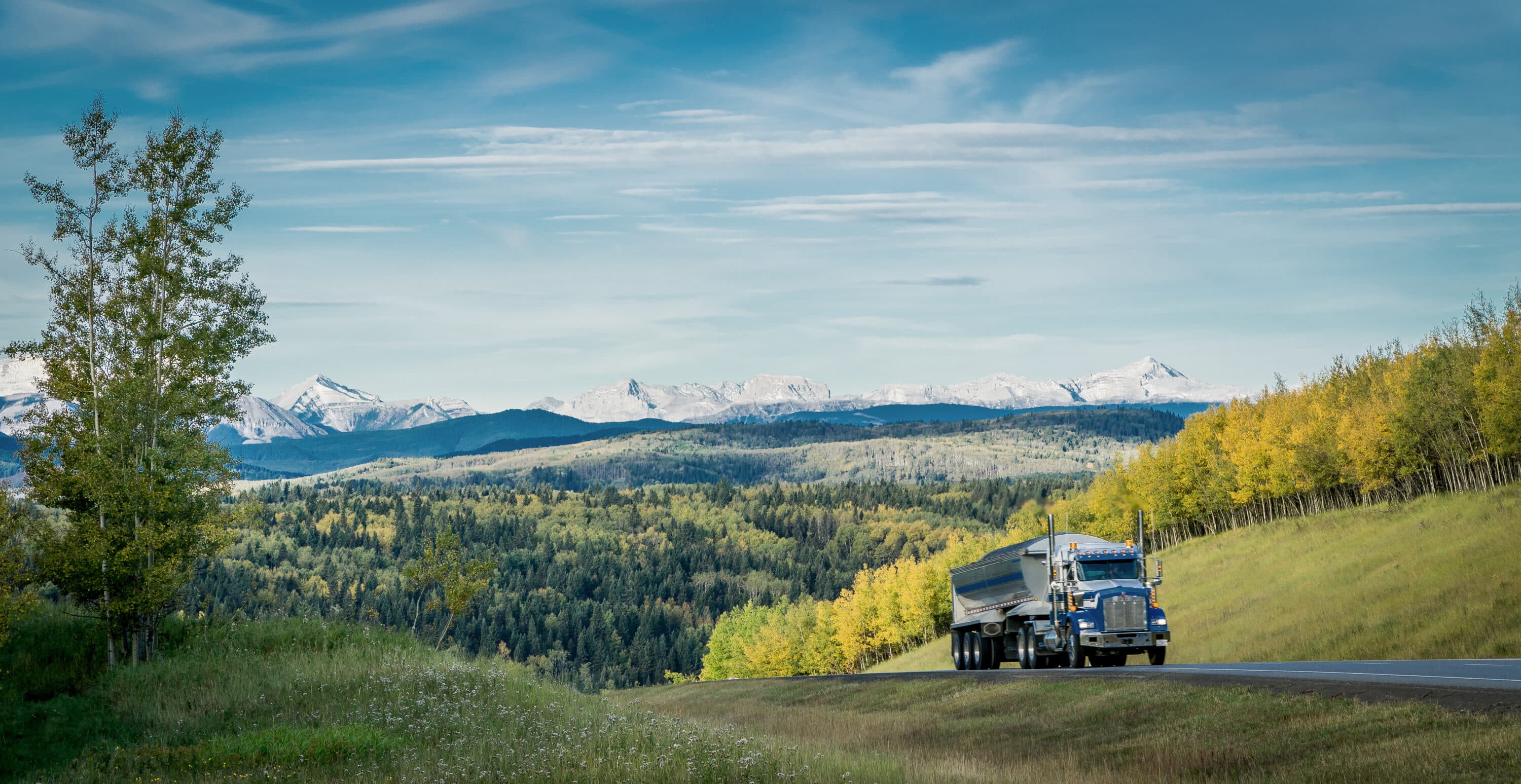 fuel tanker truck riding in the mountains