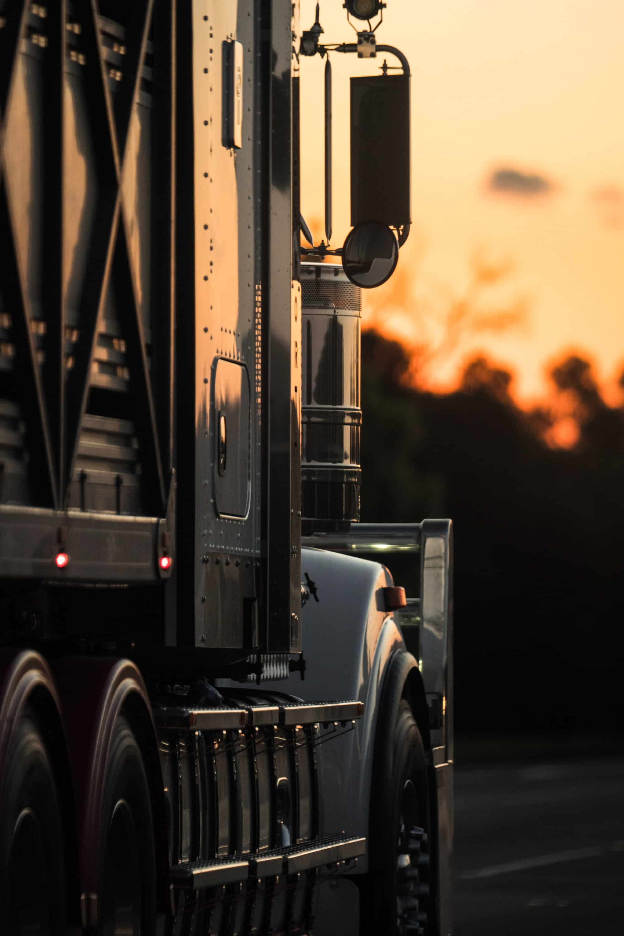 Semi truck on the sunset