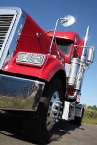 Red semi-truck close-up