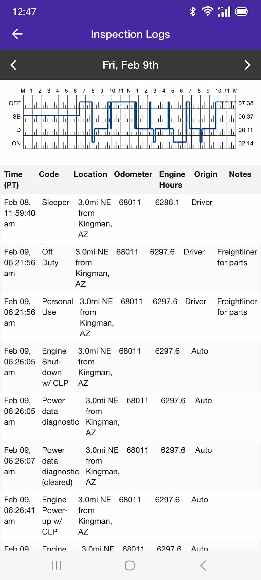 HOS247 driver logbook records