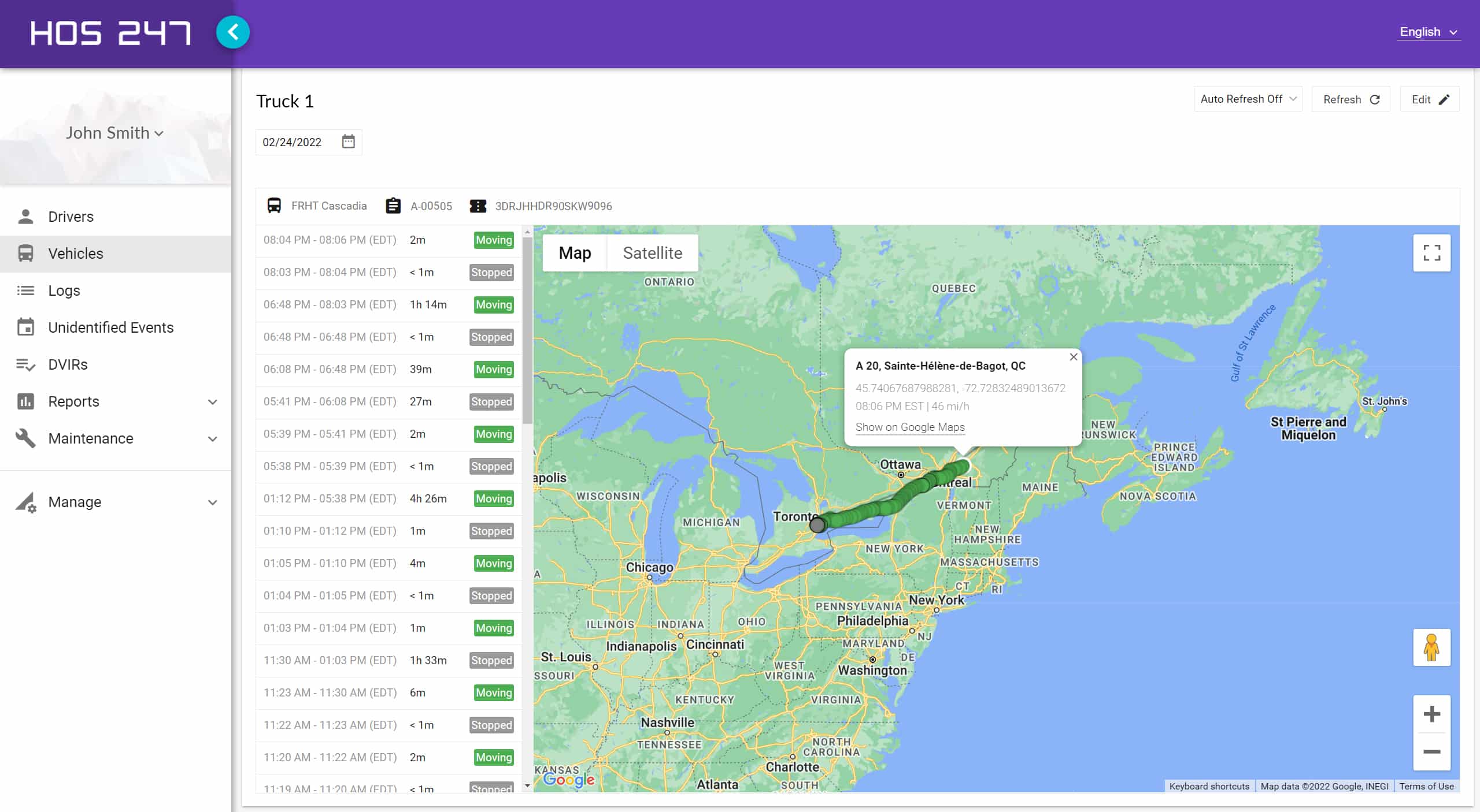 HOS247 truck fleet management portal