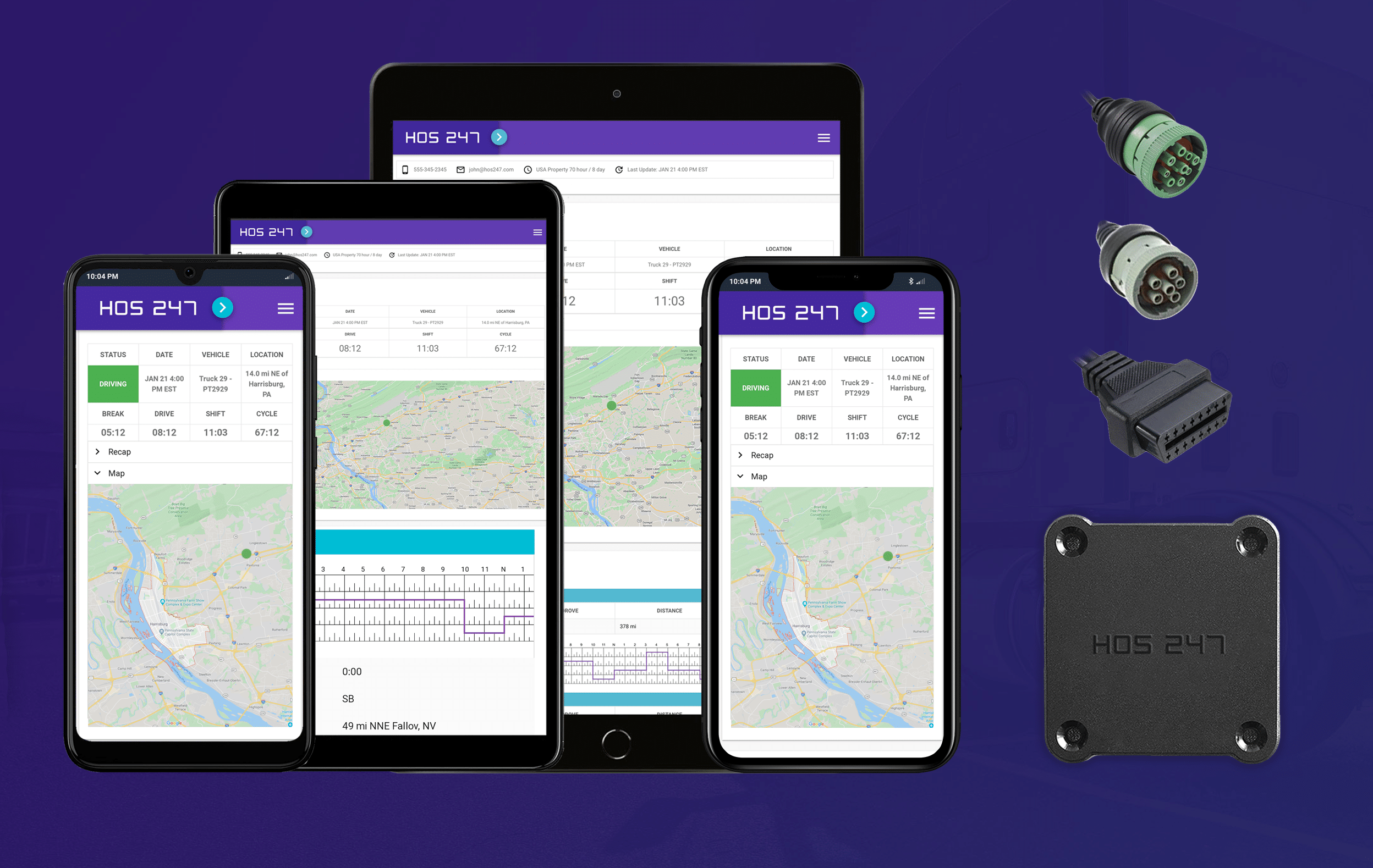 HOS247 ELD and Fleet management app and devices