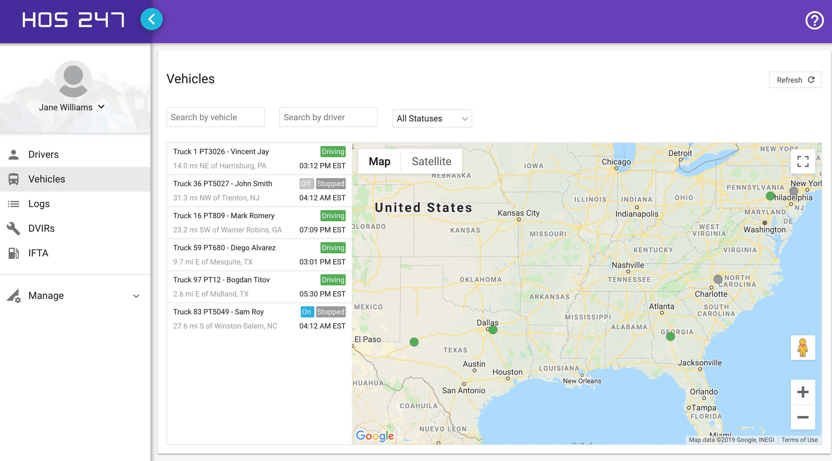HOS247 fleet management portal US