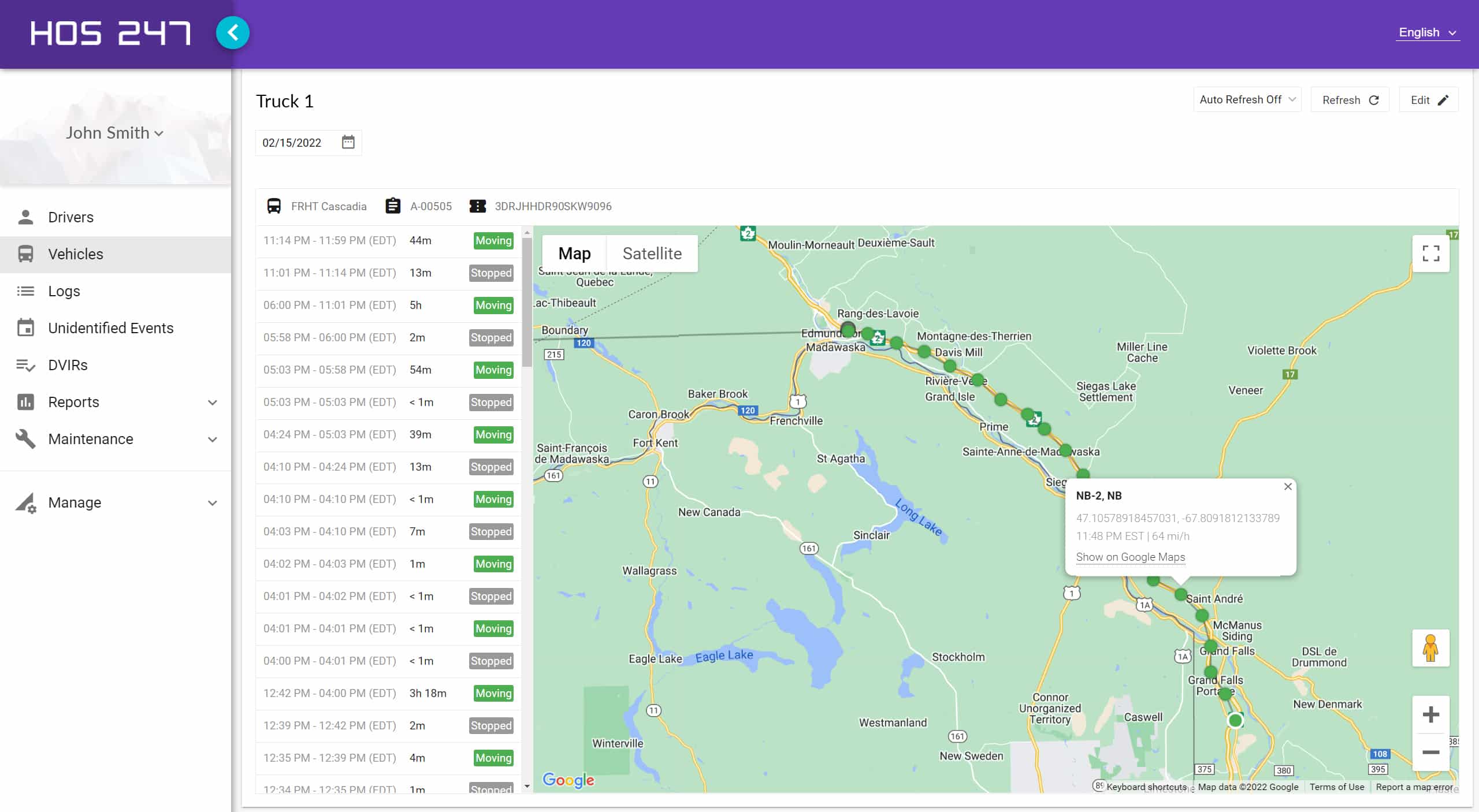 HOS247 fleet management portal Canada