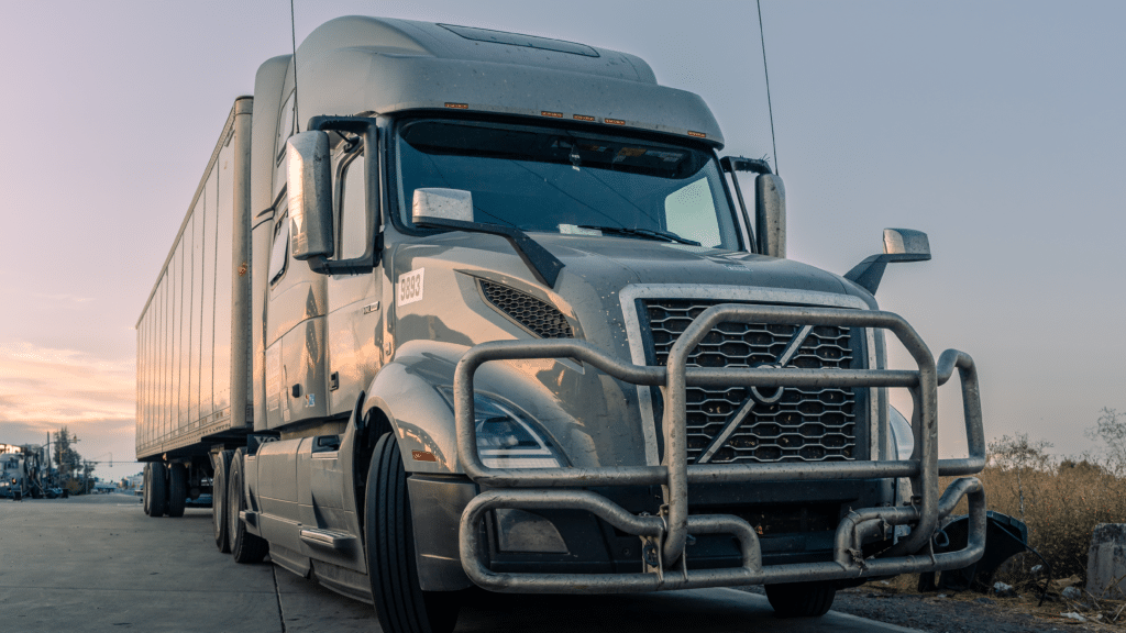 front of a white semi truck